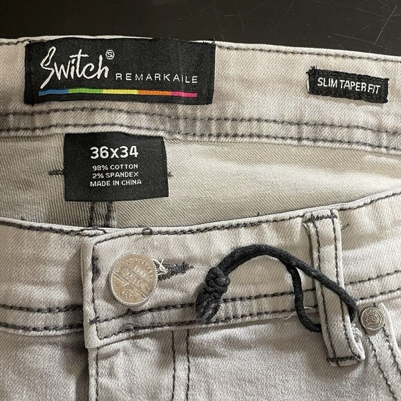 Switch Remarkable Painted SLIM TAPER FIT Jeans Men 36x34 Gray Distress Denim NEW - Picture 10 of 12